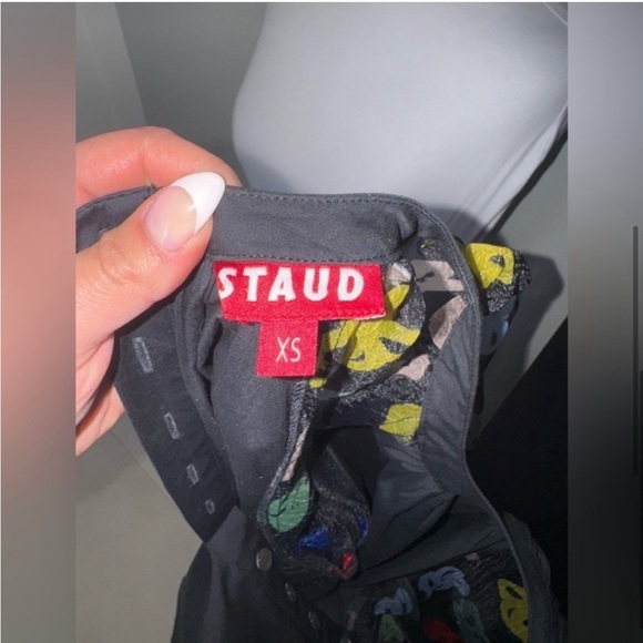 STAUD Toile Garden Black Dress with Multicolor Floral Sleeves - Picture 7 of 8